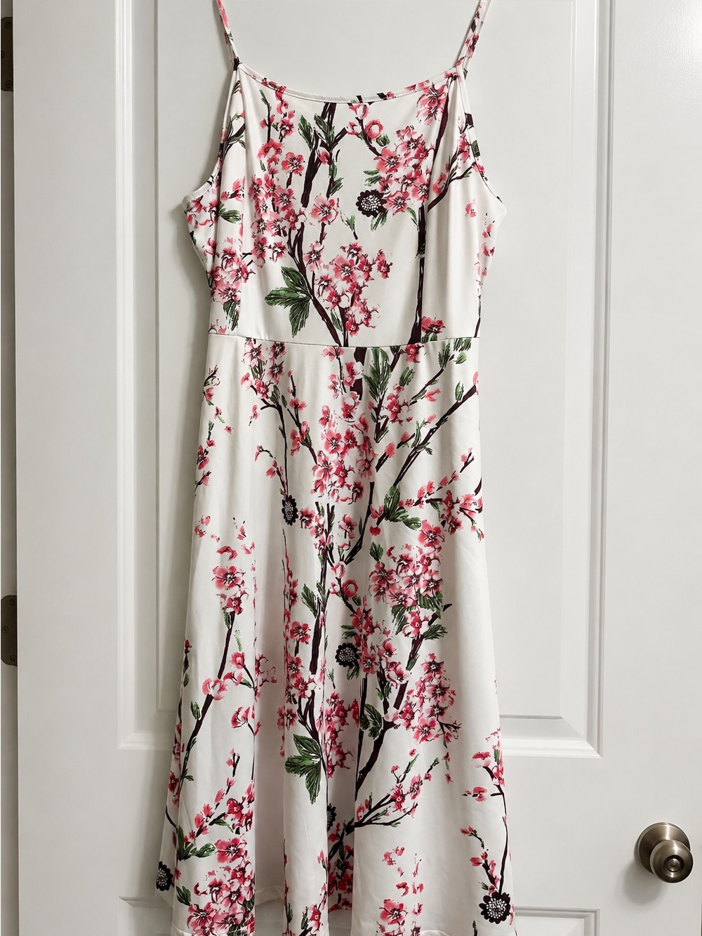 Source Unknown White Floral Spaghetti Strap Midi Dress